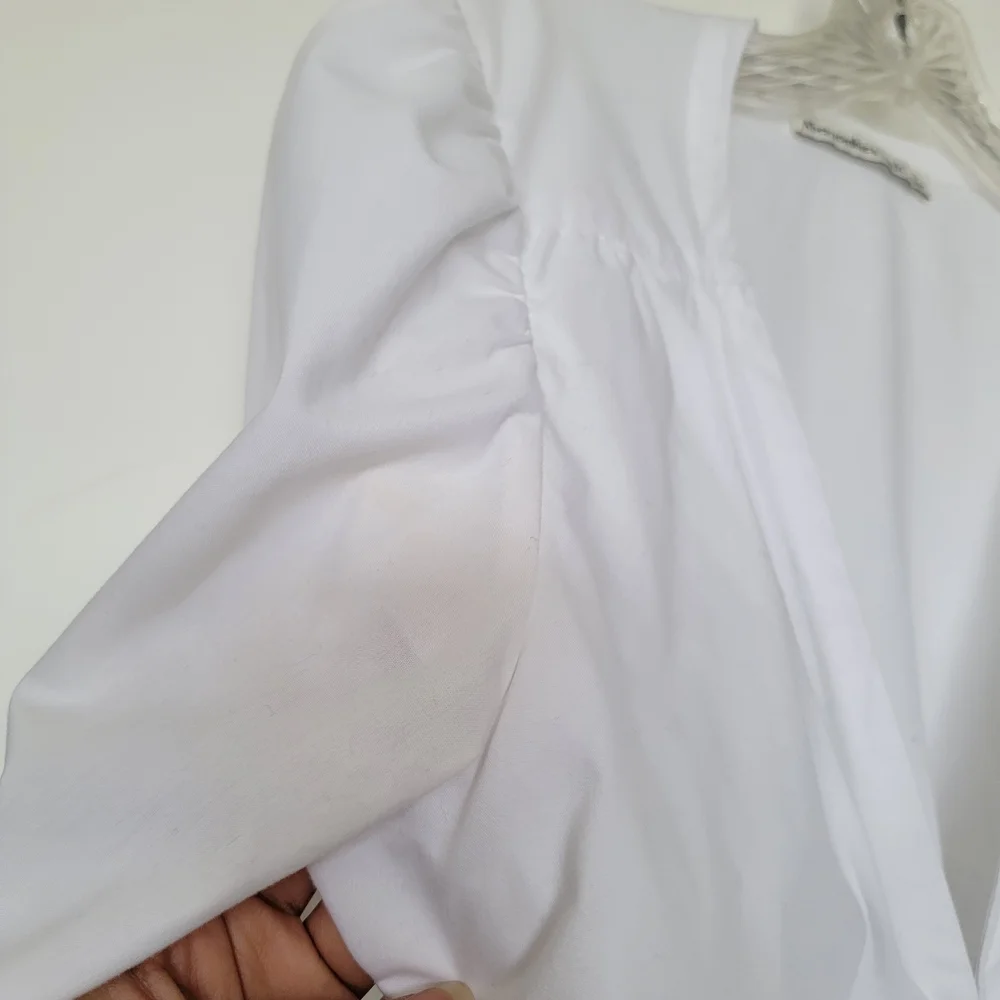 Abercrombie & Fitch White Tie-Front Puff Sleeve Blouse